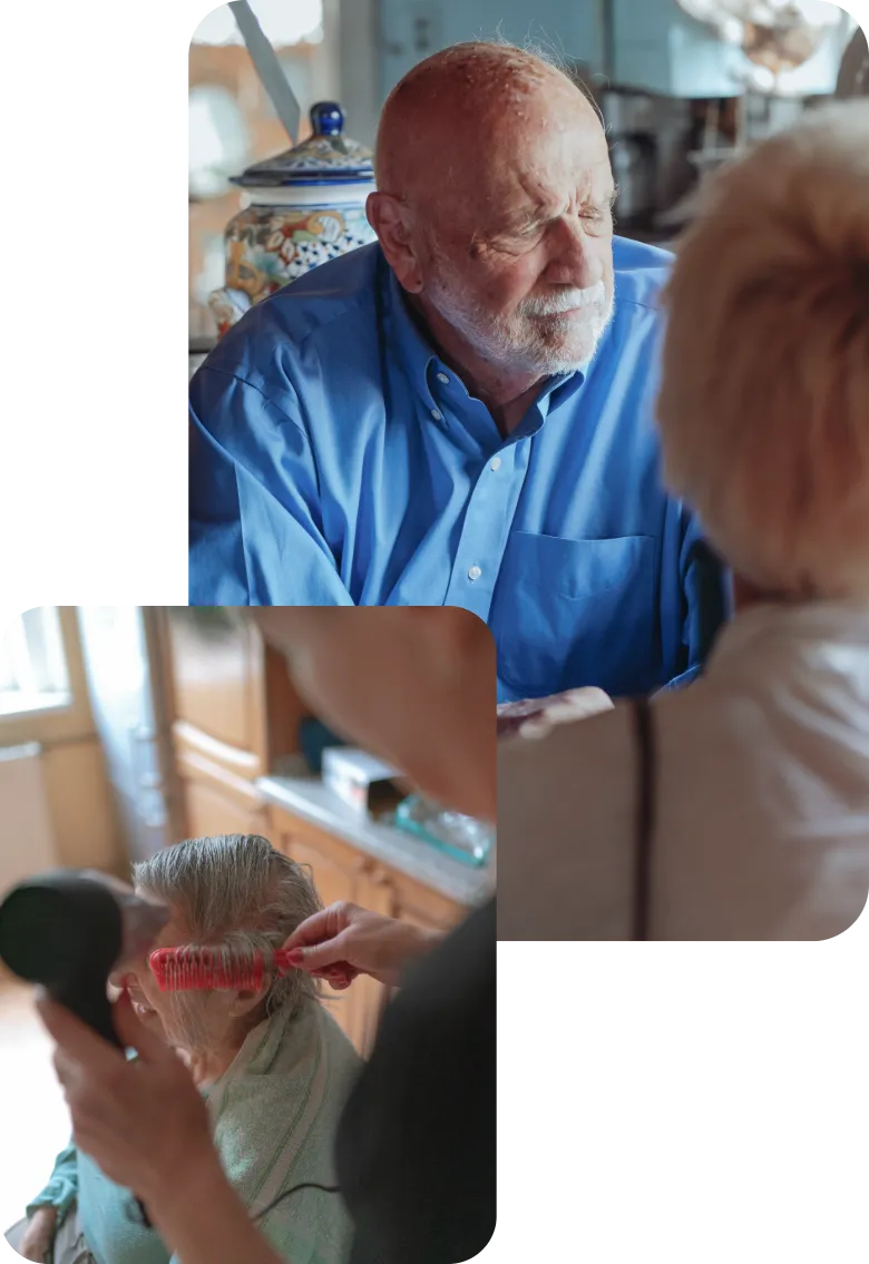 Personal Care and Companion Support for Seniors at Home | Comfort Home Care Caregiver providing personal grooming assistance and companionship to seniors at home