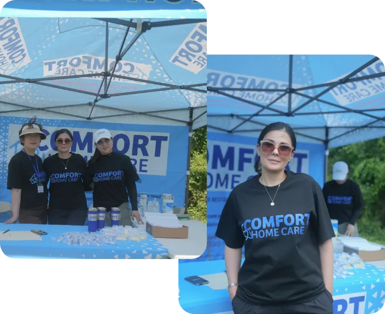 Comfort Home Care team members representing the company at a community outreach event booth
