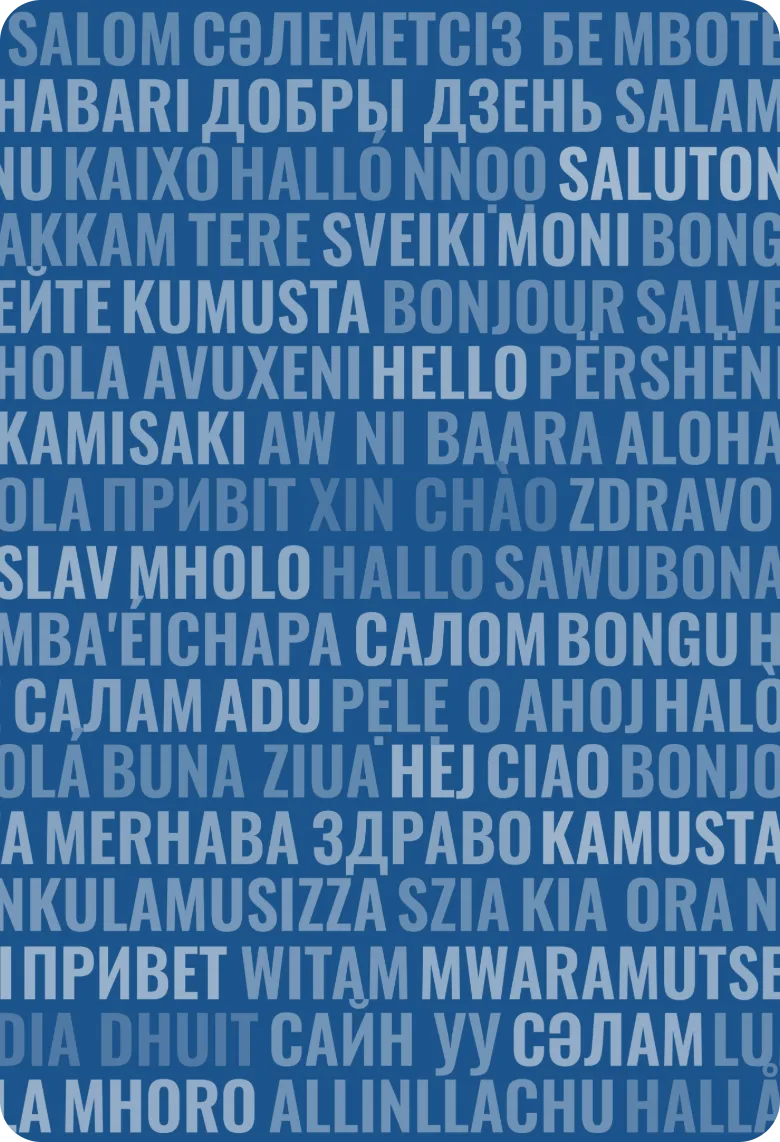 Colorful multilingual greetings representing diverse cultures and languages