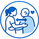 Transfer with your client icon showing a caregiver supporting a senior with two-way arrows